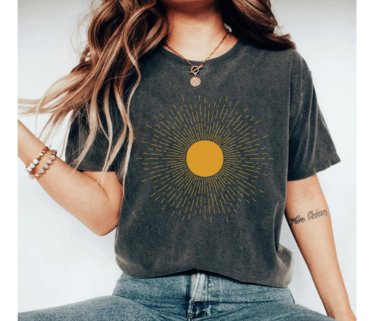 Sunburst Vintage Shirt, Garment Dyed, Boho Shirt, Trendy Shirt, Vintage Tshirt, Sunburst Shirt, Sunshine Graphic Tee Summer Shirt Beach Tee