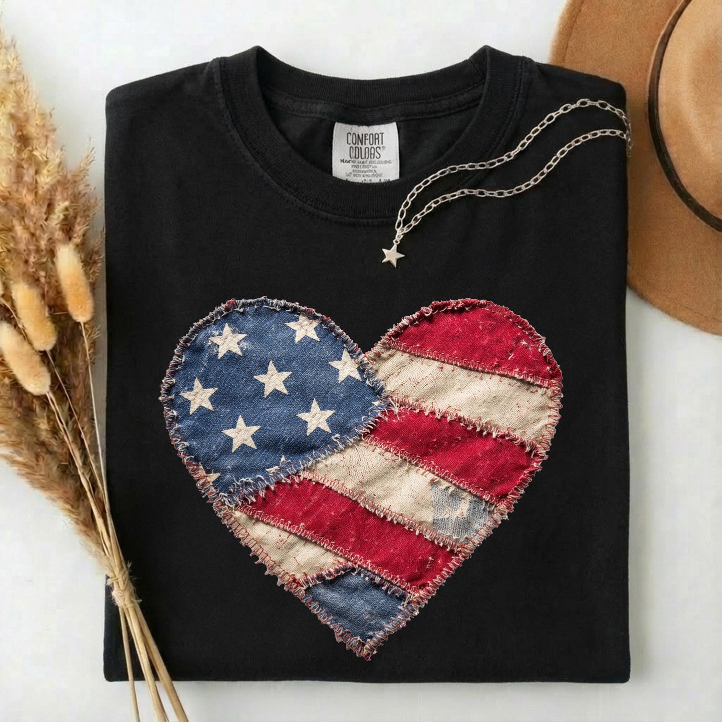 American Flag Heart Comfort Colors Shirt, Patriotic Patchwork Tee, 4th of July Heart Tshirt, Vintage USA Flag Tee, Boho Patriotic Women Gift