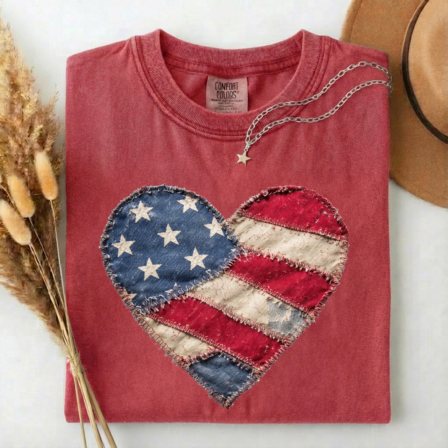 American Flag Heart Comfort Colors Shirt, Patriotic Patchwork Tee, 4th of July Heart Tshirt, Vintage USA Flag Tee, Boho Patriotic Women Gift