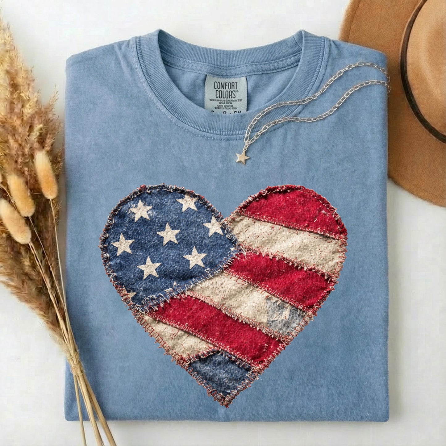 American Flag Heart Comfort Colors Shirt, Patriotic Patchwork Tee, 4th of July Heart Tshirt, Vintage USA Flag Tee, Boho Patriotic Women Gift