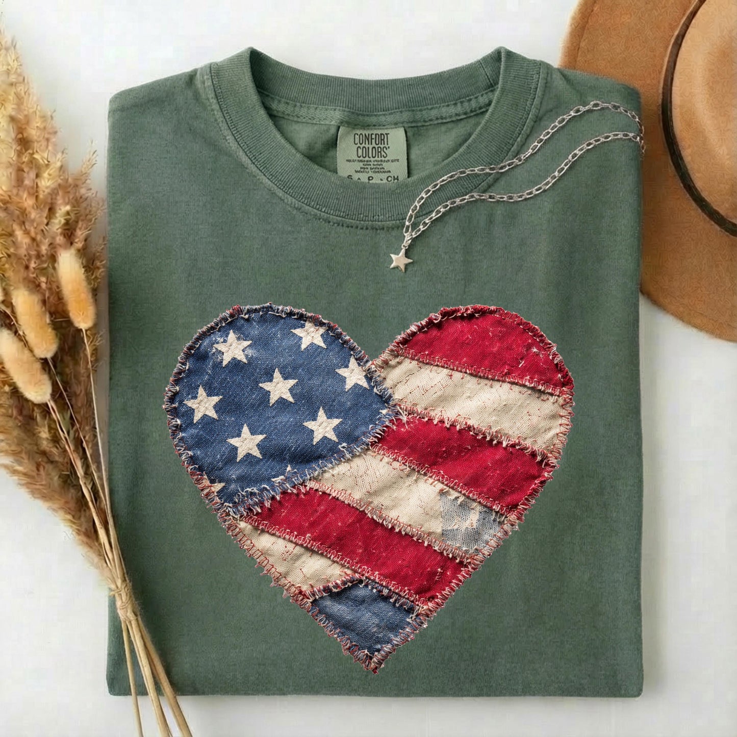 American Flag Heart Comfort Colors Shirt, Patriotic Patchwork Tee, 4th of July Heart Tshirt, Vintage USA Flag Tee, Boho Patriotic Women Gift