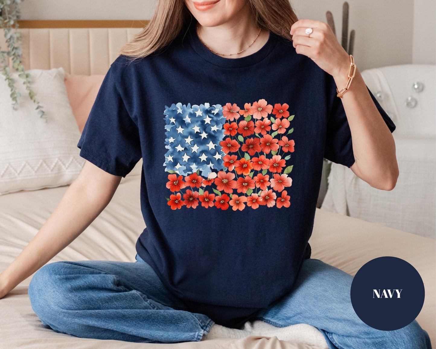 Floral American Flag T-Shirt: Patriotic Sweatshirt