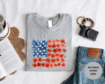 Floral American Flag T-Shirt: Patriotic Sweatshirt