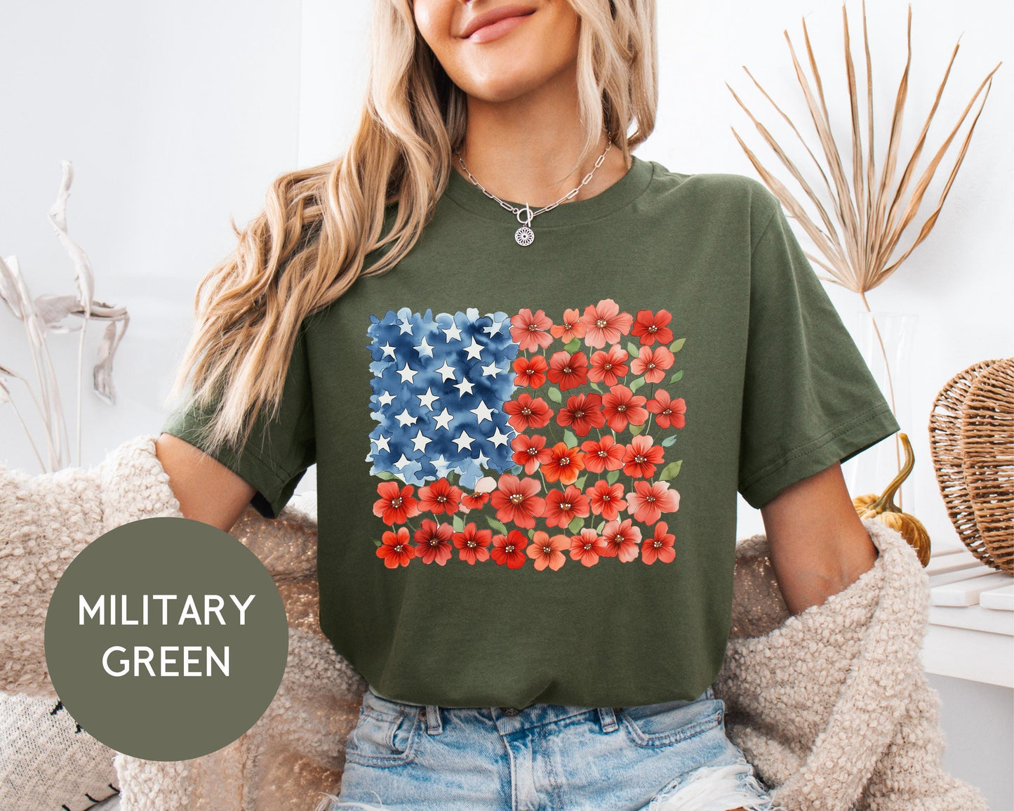 Floral American Flag T-Shirt: Patriotic Sweatshirt