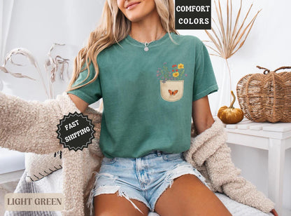 Comfort Colors® Wild Flowers Pocket Shirt, Wildflower Tshirt, Floral Shirt, Botanical Shirt, Flower Shirt, Nature Lover Shirt, Ladies Shirts