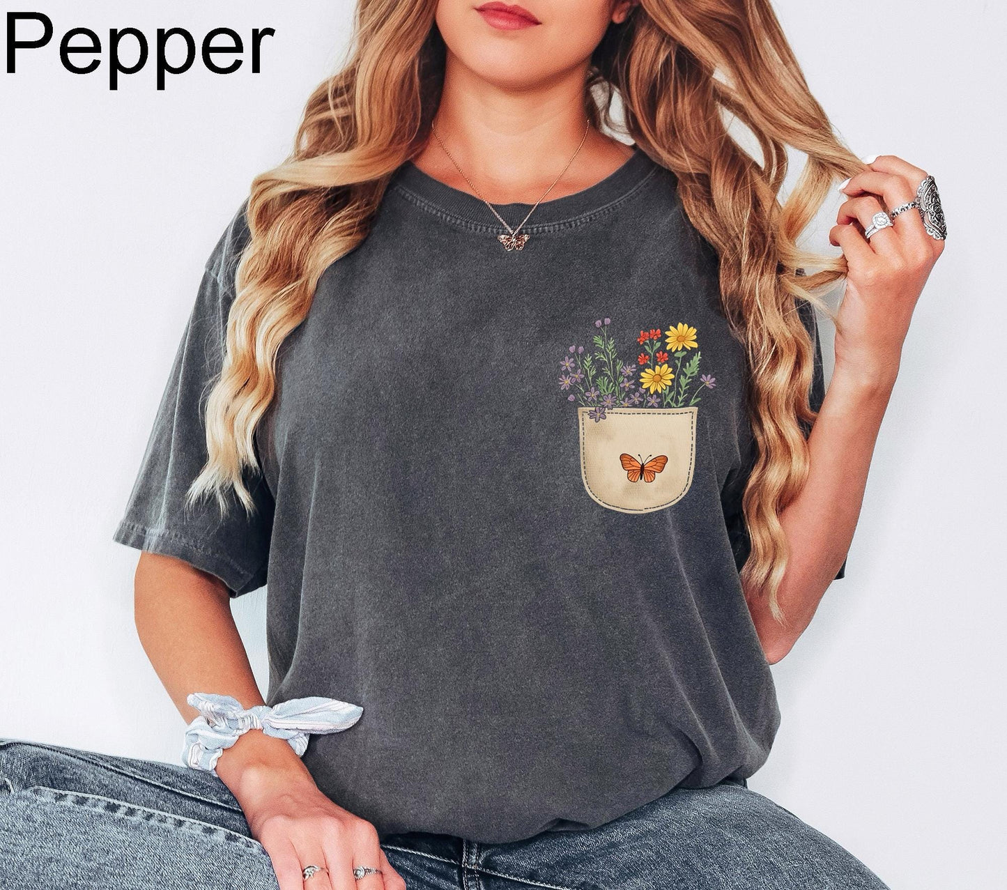 Comfort Colors® Wild Flowers Pocket Shirt, Wildflower Tshirt, Floral Shirt, Botanical Shirt, Flower Shirt, Nature Lover Shirt, Ladies Shirts