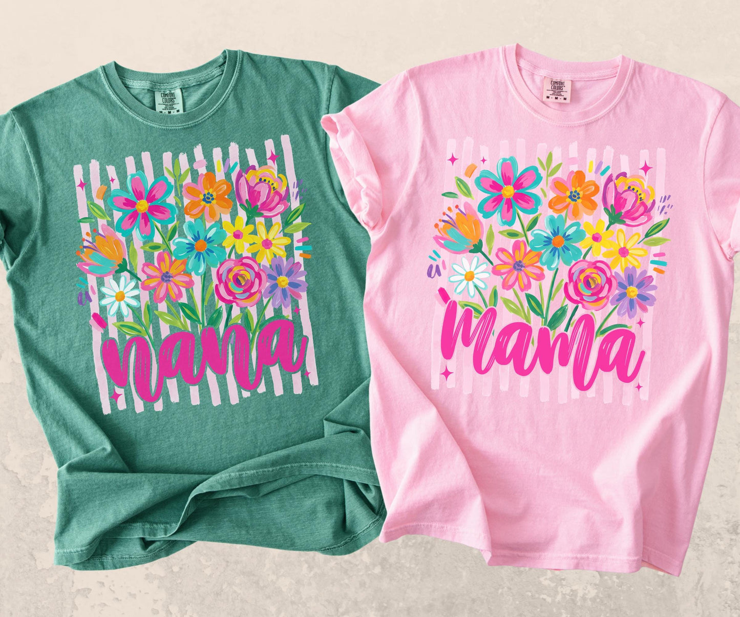 Comfort Colors® Striped Wildflowers Mama Tee Trendy Mimi Tshirt Womens Floral Spring Nana Gift Pregnancy Reveal Gift for New Mimi Shirt