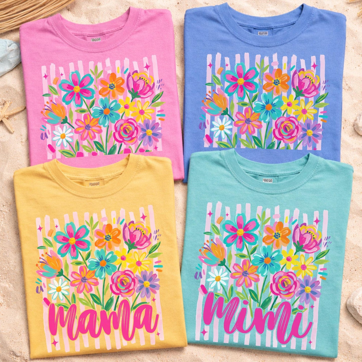 Comfort Colors® Striped Wildflowers Mama Tee Trendy Mimi Tshirt Womens Floral Spring Nana Gift Pregnancy Reveal Gift for New Mimi Shirt