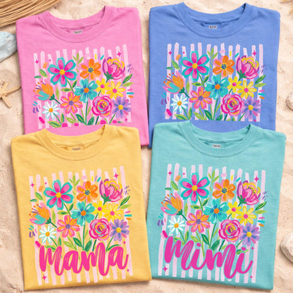 Comfort Colors® Striped Wildflowers Mama Tee Trendy Mimi Tshirt Womens Floral Spring Nana Gift Pregnancy Reveal Gift for New Mimi Shirt