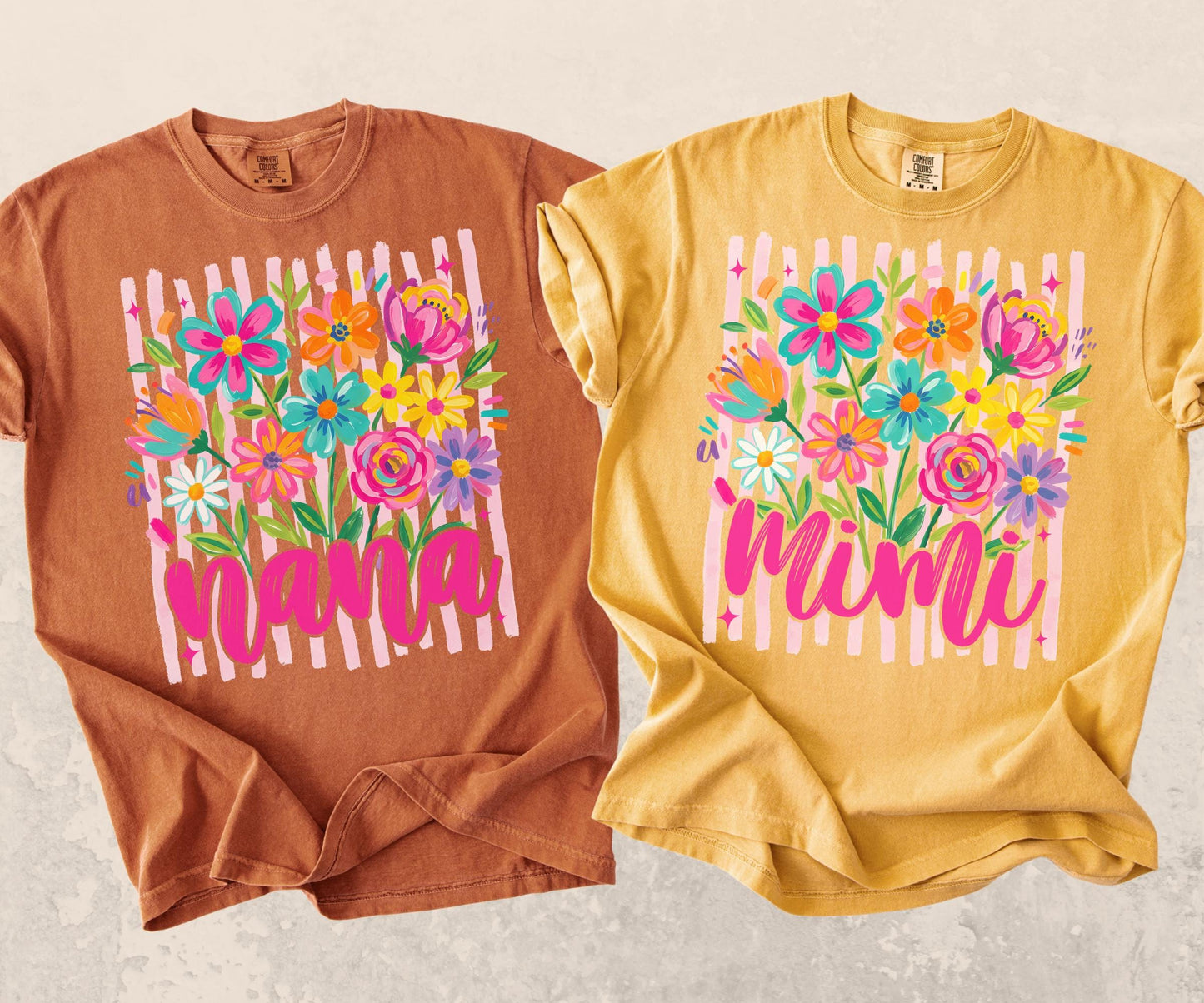 Comfort Colors® Striped Wildflowers Mama Tee Trendy Mimi Tshirt Womens Floral Spring Nana Gift Pregnancy Reveal Gift for New Mimi Shirt
