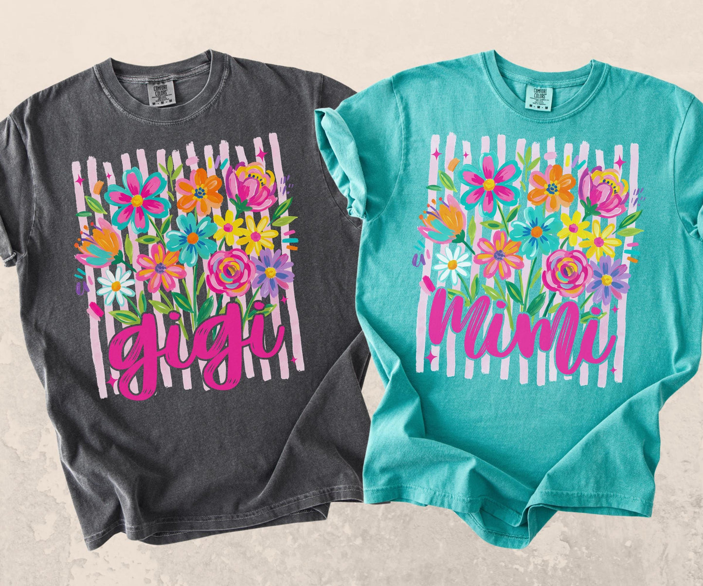 Comfort Colors® Striped Wildflowers Mama Tee Trendy Mimi Tshirt Womens Floral Spring Nana Gift Pregnancy Reveal Gift for New Mimi Shirt