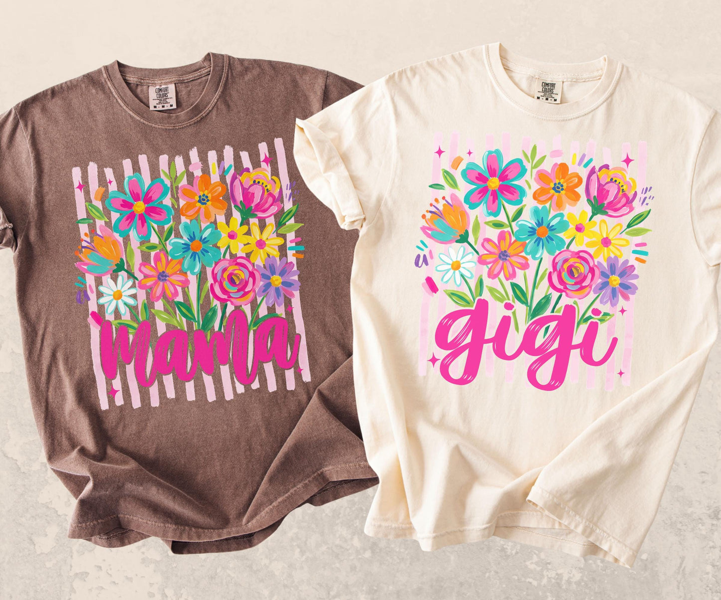 Comfort Colors® Striped Wildflowers Mama Tee Trendy Mimi Tshirt Womens Floral Spring Nana Gift Pregnancy Reveal Gift for New Mimi Shirt