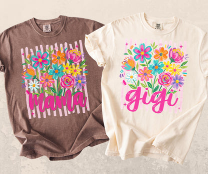 Comfort Colors® Striped Wildflowers Mama Tee Trendy Mimi Tshirt Womens Floral Spring Nana Gift Pregnancy Reveal Gift for New Mimi Shirt