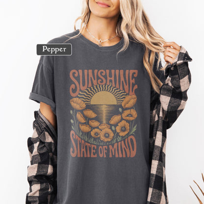 Boho Sun TShirt, Botanical Poppy Shirt, Retro Graphic Wildflowers Tee, Sunshine State of Mind Comfort Colors, Cottagecore Nature Tee