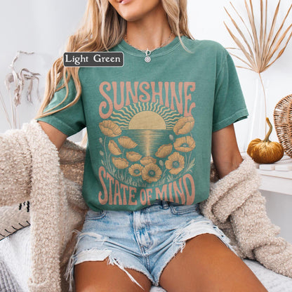 Boho Sun TShirt, Botanical Poppy Shirt, Retro Graphic Wildflowers Tee, Sunshine State of Mind Comfort Colors, Cottagecore Nature Tee