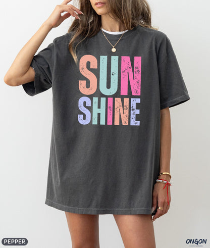 Comfort Colors Summer Vibes Tshirt, Neon Sunshine Summer Shirt, Summer Shirt, Distressed Beach Tee, Sunshine Shirt, New Trendy Women's Shirt