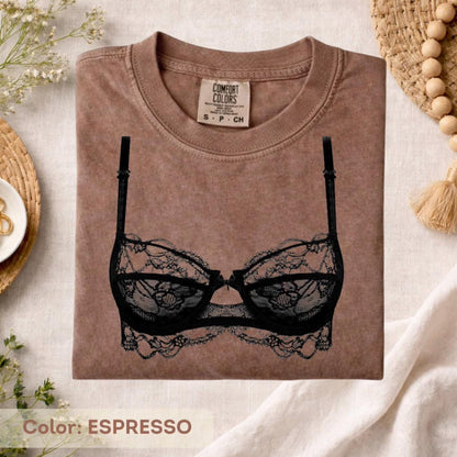 Comfort Colors Bra Shirt, Lace Lingerie Print Tee, Edgy Feminine Tshirt Women, Bold Statement Fashion Shirt, Trendy Gift for Her Tee
