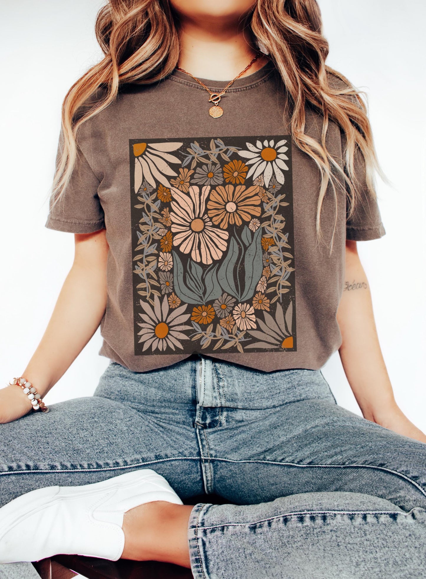 Boho Flower Comfort Colors shirt, Retro Boho Flowers tshirt, Vint Style Tee, Nature Lover Gift, Wildflower Boho Shirt, fall hippie shirt