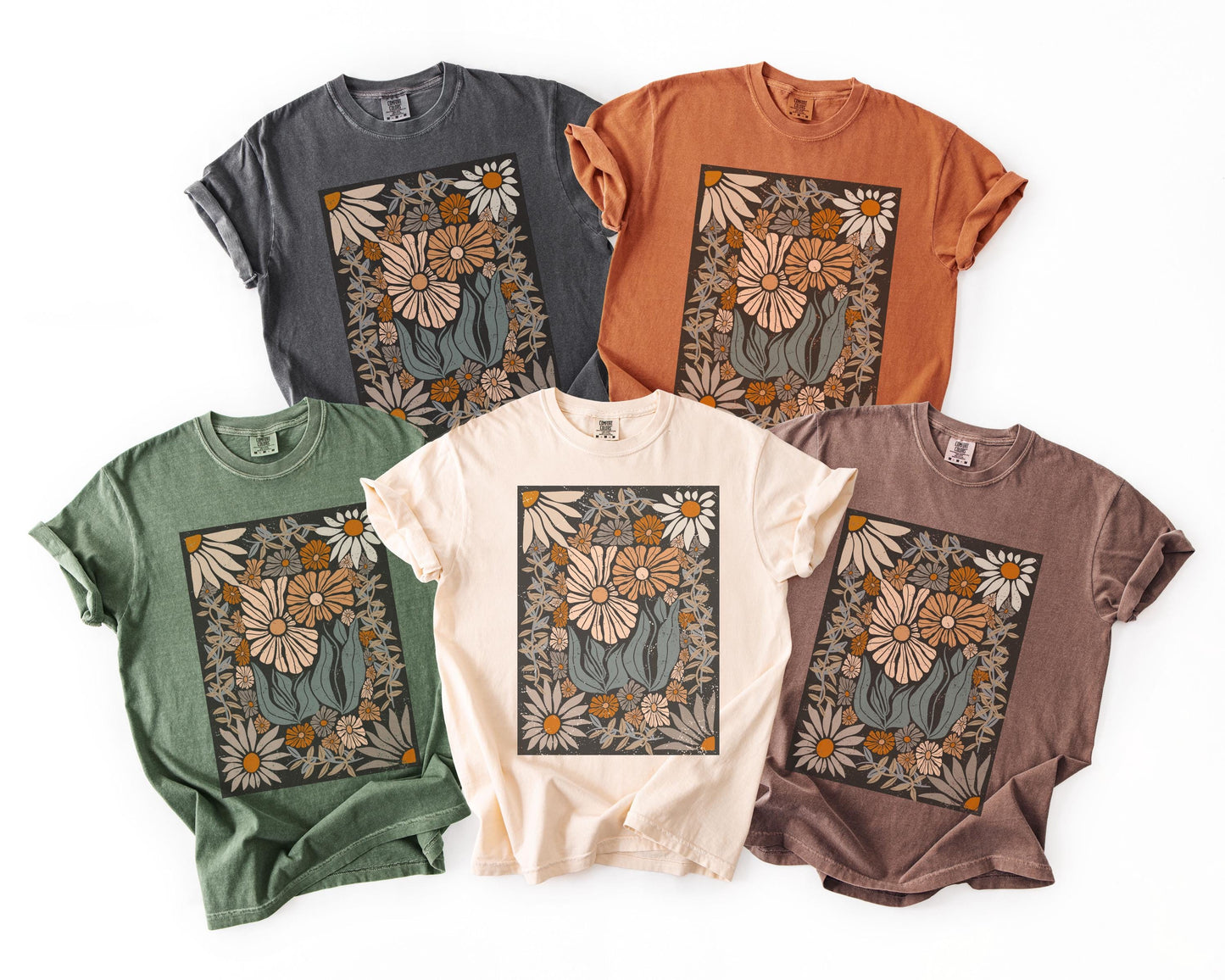 Boho Flower Comfort Colors shirt, Retro Boho Flowers tshirt, Vint Style Tee, Nature Lover Gift, Wildflower Boho Shirt, fall hippie shirt