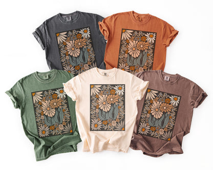 Boho Flower Comfort Colors shirt, Retro Boho Flowers tshirt, Vint Style Tee, Nature Lover Gift, Wildflower Boho Shirt, fall hippie shirt