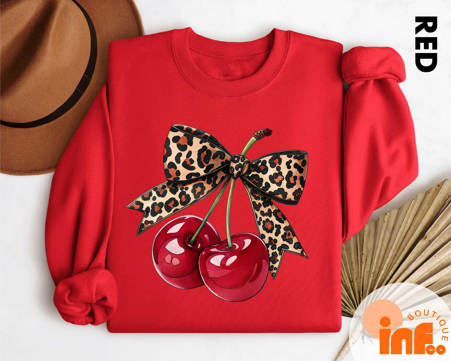 Coquette Bow Leopard Cherry Shirt, Cherry Coquette Girly T-shirt, Cherry Lover Sweatshirt, Gifts For Mom Sweater, Trendy Mom Sweatshirt