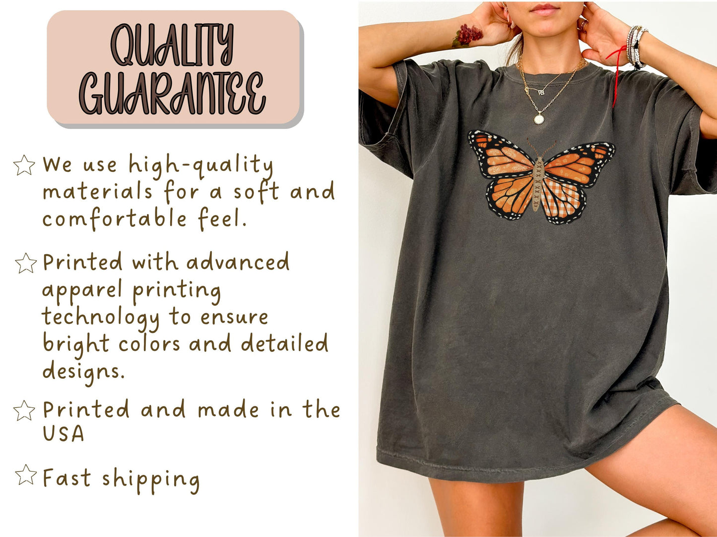 Comfort Colors® Faux Patchwork Monarch Butterfly Shirt, Floral Spring Butterfly Shirts, Nature Lover TShirt, Cottagecore Butterfly Tee