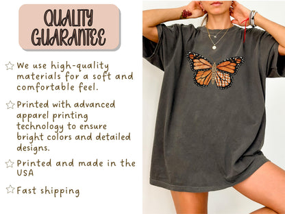 Comfort Colors® Faux Patchwork Monarch Butterfly Shirt, Floral Spring Butterfly Shirts, Nature Lover TShirt, Cottagecore Butterfly Tee