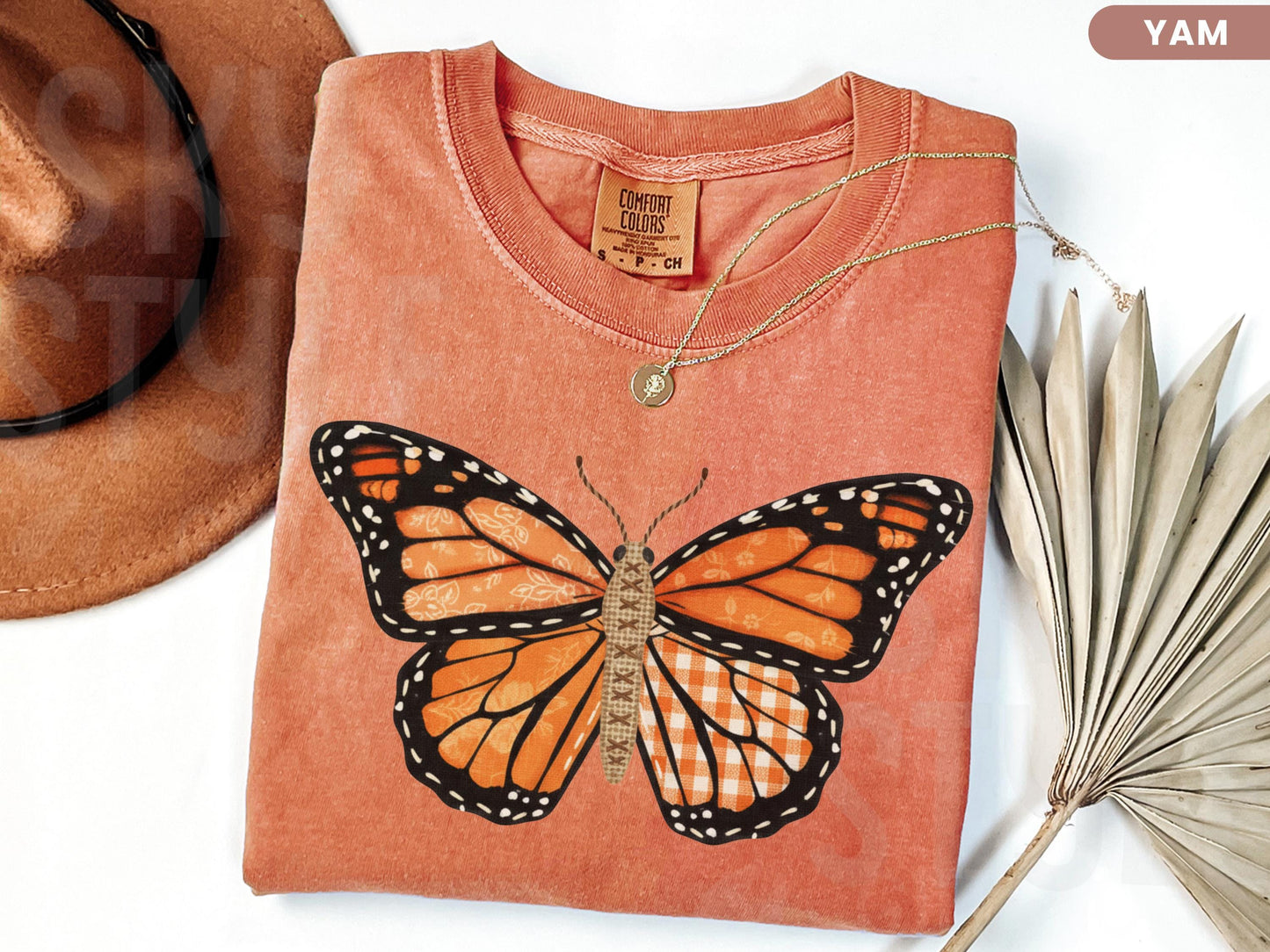 Comfort Colors® Faux Patchwork Monarch Butterfly Shirt, Floral Spring Butterfly Shirts, Nature Lover TShirt, Cottagecore Butterfly Tee