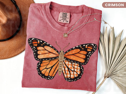 Comfort Colors® Faux Patchwork Monarch Butterfly Shirt, Floral Spring Butterfly Shirts, Nature Lover TShirt, Cottagecore Butterfly Tee