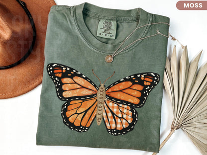 Comfort Colors® Faux Patchwork Monarch Butterfly Shirt, Floral Spring Butterfly Shirts, Nature Lover TShirt, Cottagecore Butterfly Tee