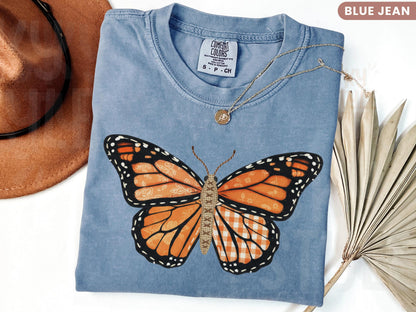 Comfort Colors® Faux Patchwork Monarch Butterfly Shirt, Floral Spring Butterfly Shirts, Nature Lover TShirt, Cottagecore Butterfly Tee