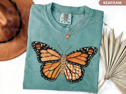 Comfort Colors® Faux Patchwork Monarch Butterfly Shirt, Floral Spring Butterfly Shirts, Nature Lover TShirt, Cottagecore Butterfly Tee