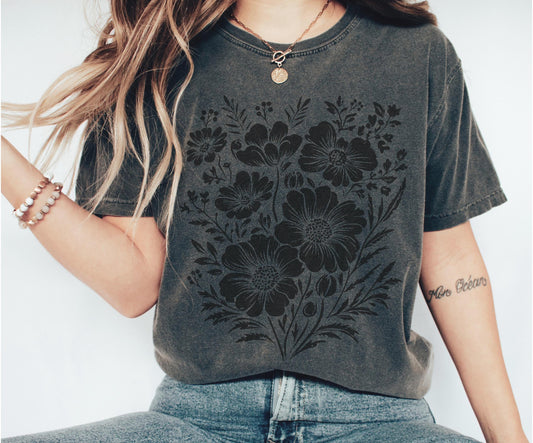 Comfort Colors Vintage Pressed Flowers Shirt, Botanical Floral Tshirt, Wildflowers T Shirt, Boho Cottagecore Tee, Gift for Gardener