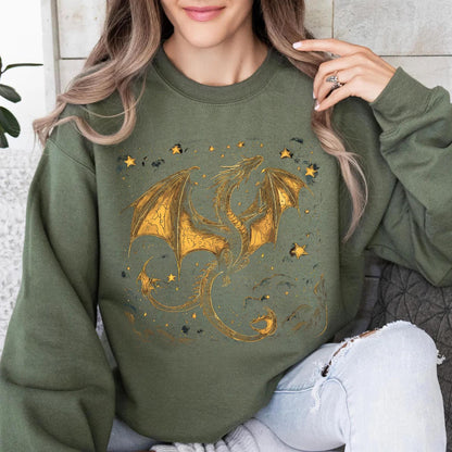 Celestial Dragon Shirt, Gold Fantasy T-Shirt, Mystic Dragon Sweatshirt, Moon Star Dragon Tee, Witchcore Gothic Clothing, Magic Creature Gift