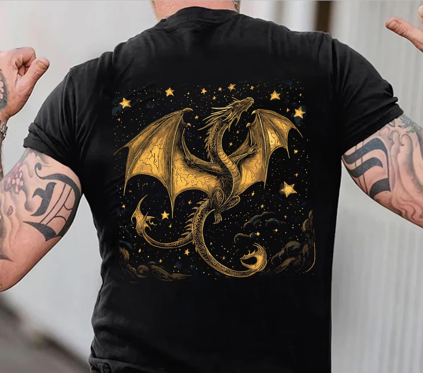 Celestial Dragon Shirt, Gold Fantasy T-Shirt, Mystic Dragon Sweatshirt, Moon Star Dragon Tee, Witchcore Gothic Clothing, Magic Creature Gift
