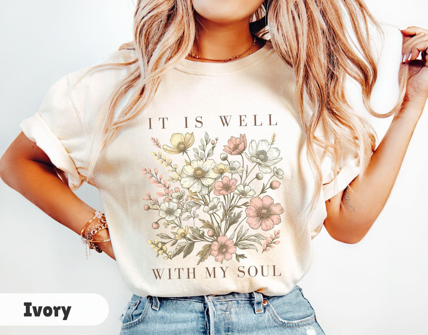 It is Well With My Soul Comfort Colors® Shirt Vintage Floral Bible Verse Tshirt Retro Christian Shirt Christian gifts for Womens Shirts