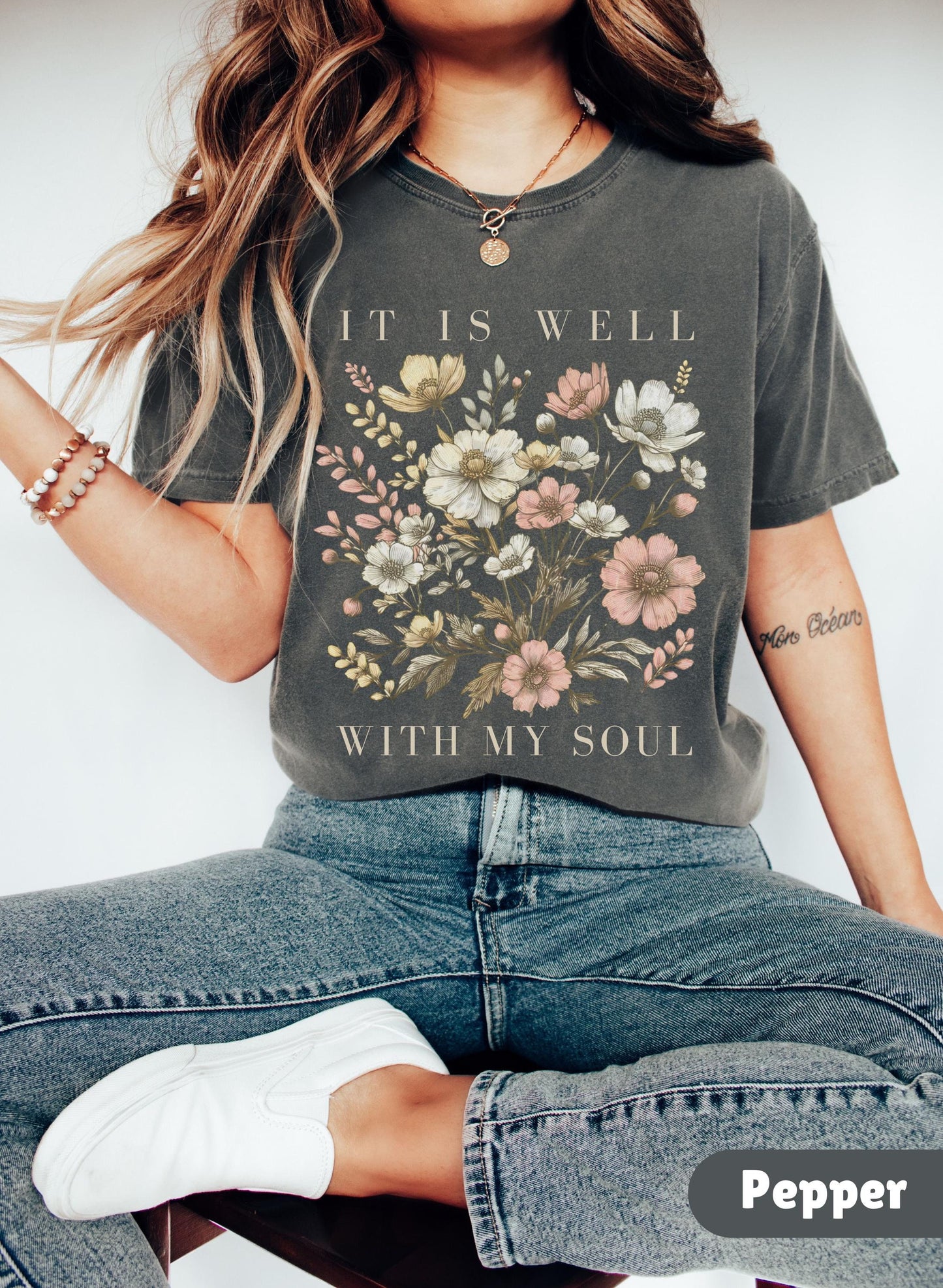 It is Well With My Soul Comfort Colors® Shirt Vintage Floral Bible Verse Tshirt Retro Christian Shirt Christian gifts for Womens Shirts