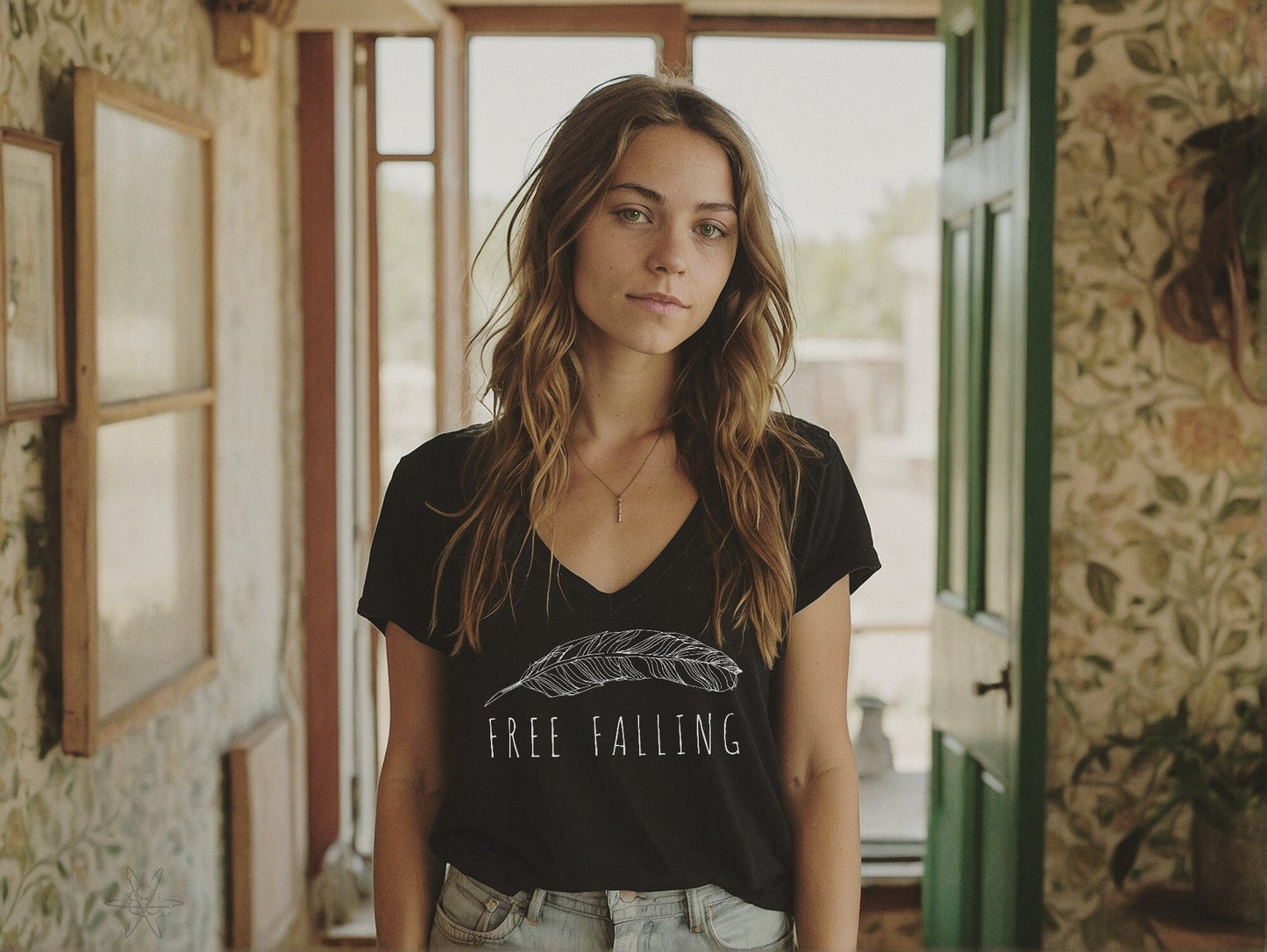 Free Falling Shirt Oversized Slouchy V Neck Tee Loose tshirt hippie boho gift for her