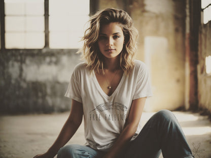 Free Falling Shirt Oversized Slouchy V Neck Tee Loose tshirt hippie boho gift for her