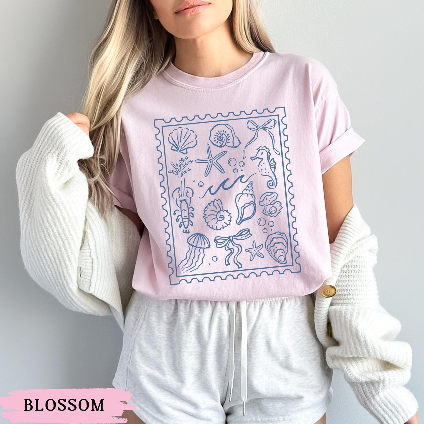 Coquette Seashell Shirt, Comfort Colors Coastal Summer Tee, Beachy Shell Swim Crewneck, Trendy Shellfish Best Friend Gift, Ocean Bow Tshirt