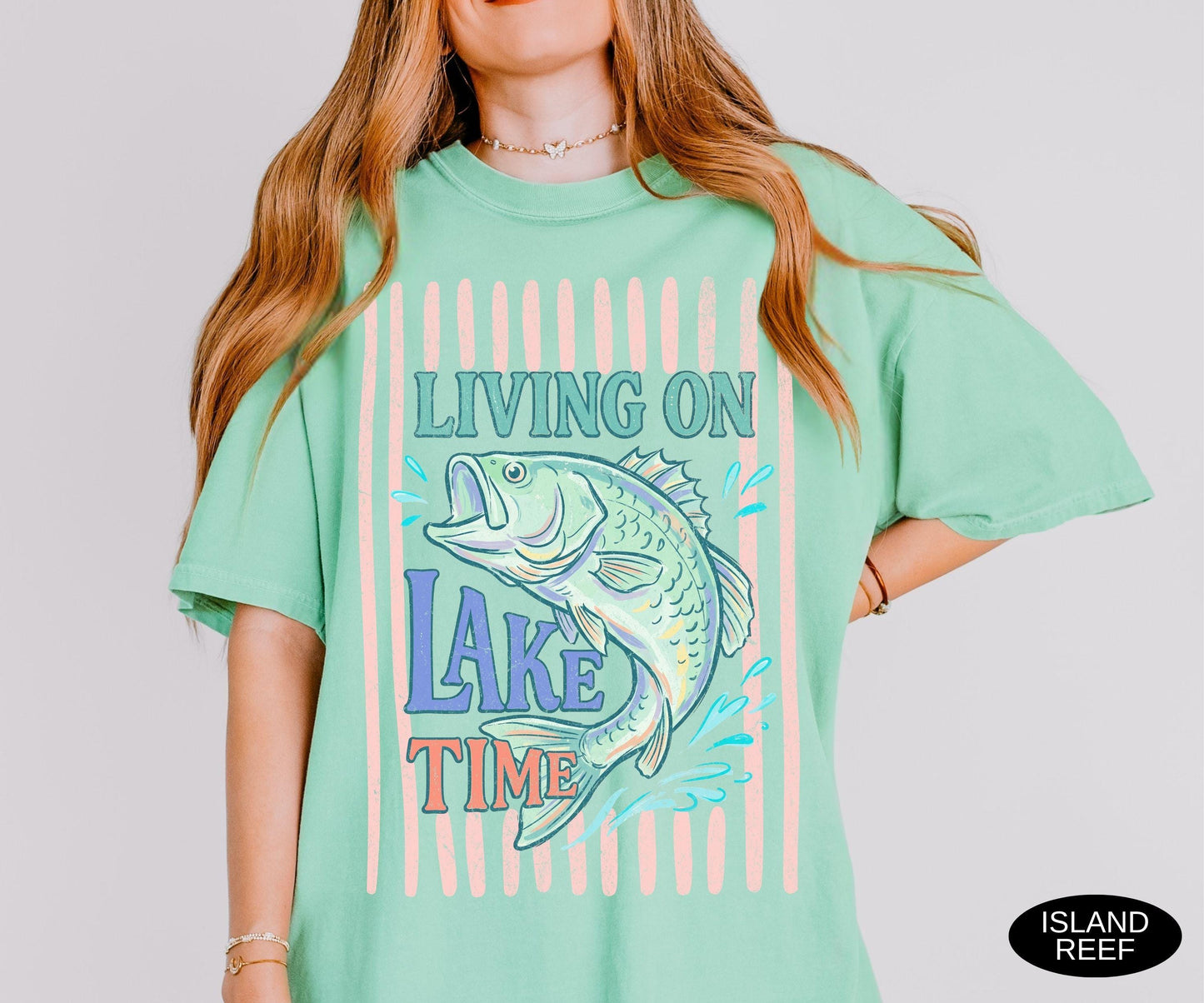 Living On Lake Time Shirt Comfort Colors T-Shirt Preppy Lake Life T Shirt Summer Tee Cute Trendy Womens Bass Fish TShirt