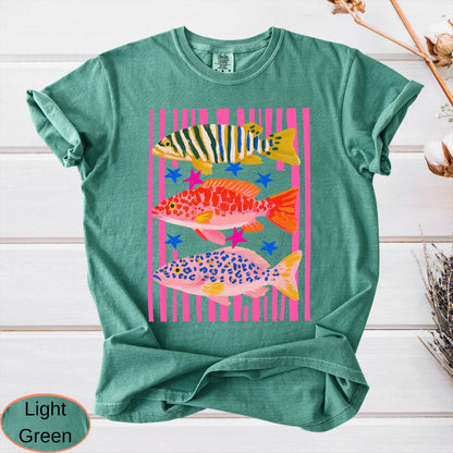 Comfort Colors Preppy Fish Shirt, Summer Vacation Tee, Girls Fishing Tshirt, Beach Vibes