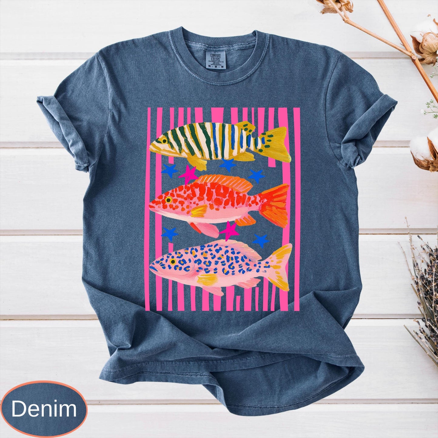 Comfort Colors Preppy Fish Shirt, Summer Vacation Tee, Girls Fishing Tshirt, Beach Vibes