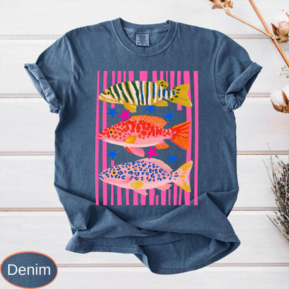 Comfort Colors Preppy Fish Shirt, Summer Vacation Tee, Girls Fishing Tshirt, Beach Vibes