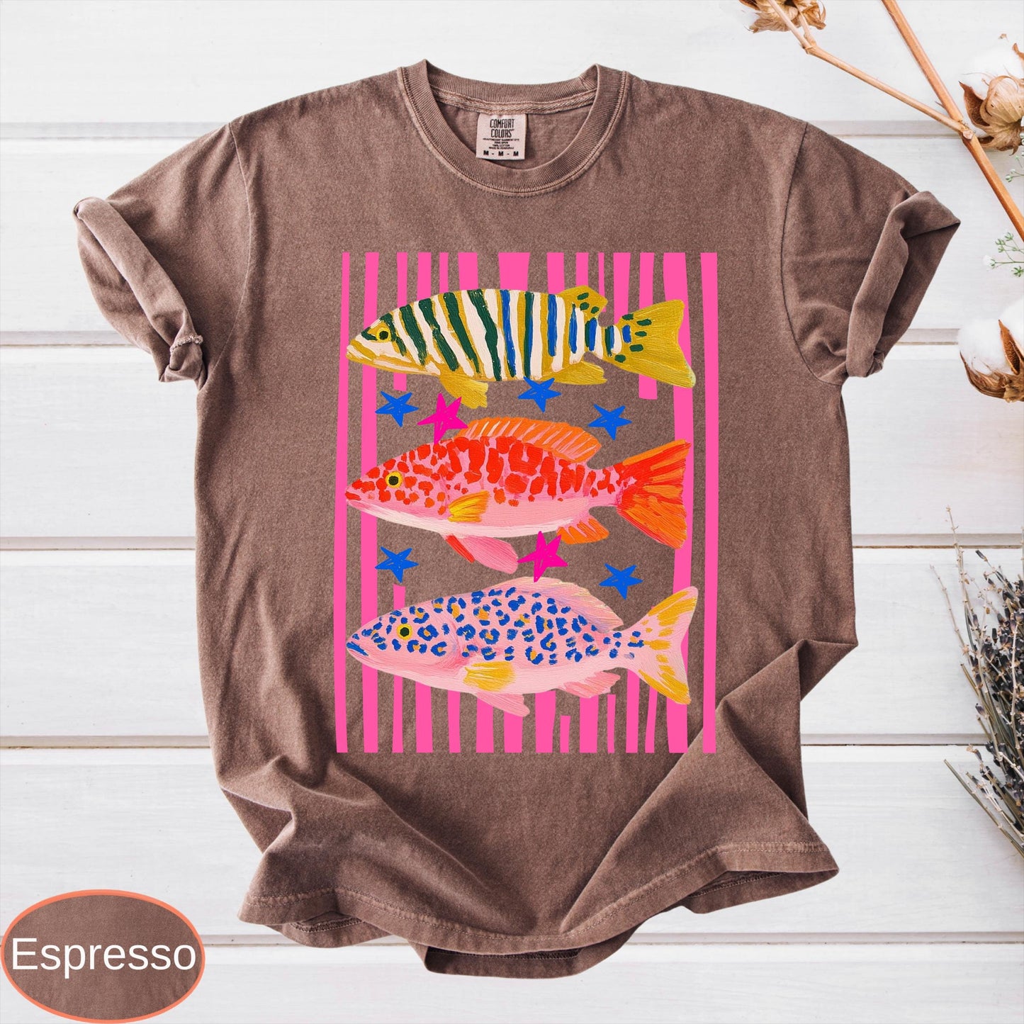 Comfort Colors Preppy Fish Shirt, Summer Vacation Tee, Girls Fishing Tshirt, Beach Vibes