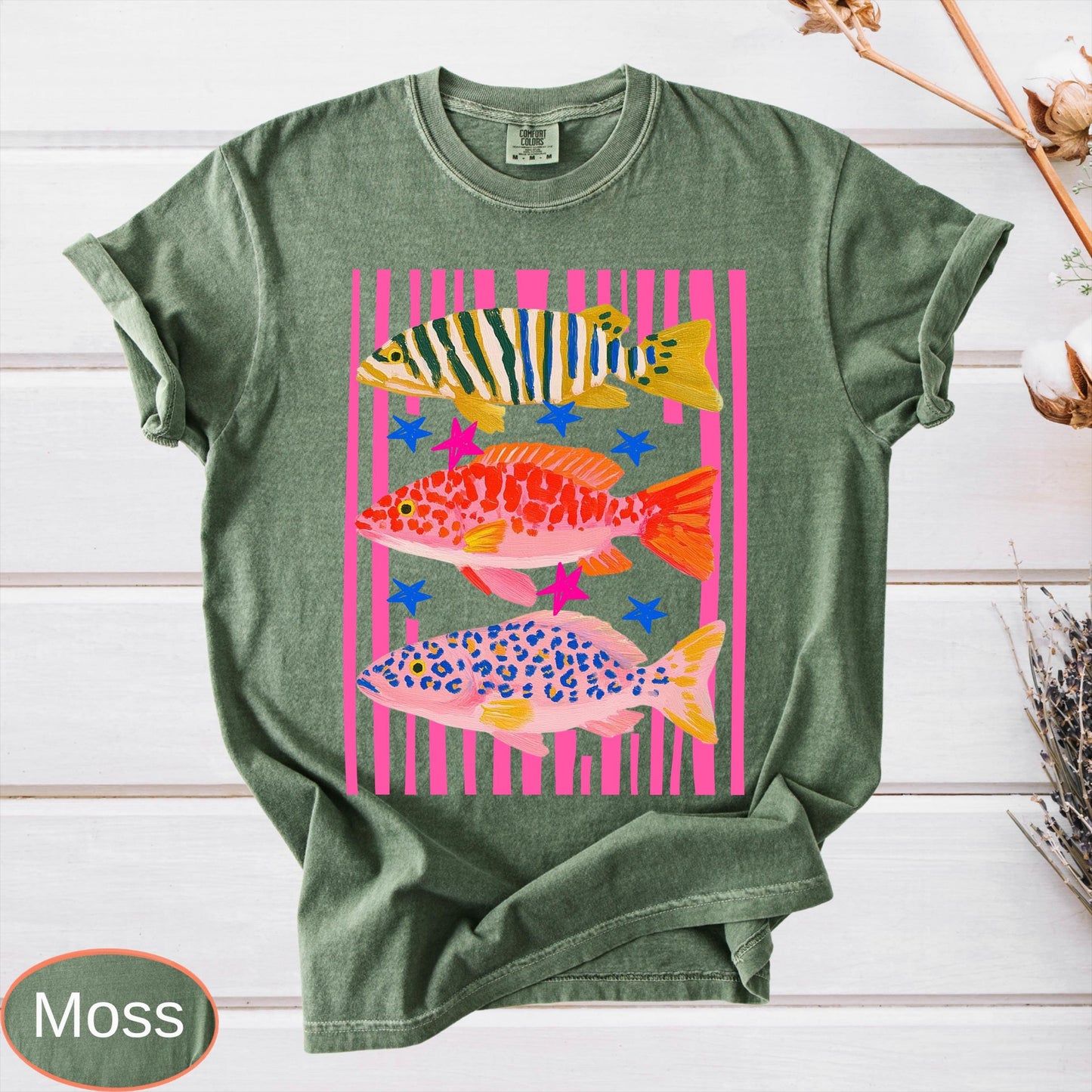 Comfort Colors Preppy Fish Shirt, Summer Vacation Tee, Girls Fishing Tshirt, Beach Vibes