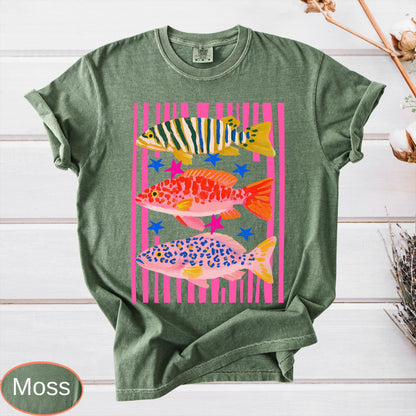 Comfort Colors Preppy Fish Shirt, Summer Vacation Tee, Girls Fishing Tshirt, Beach Vibes