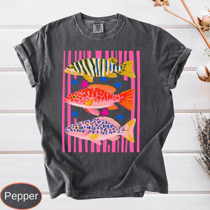 Comfort Colors Preppy Fish Shirt, Summer Vacation Tee, Girls Fishing Tshirt, Beach Vibes