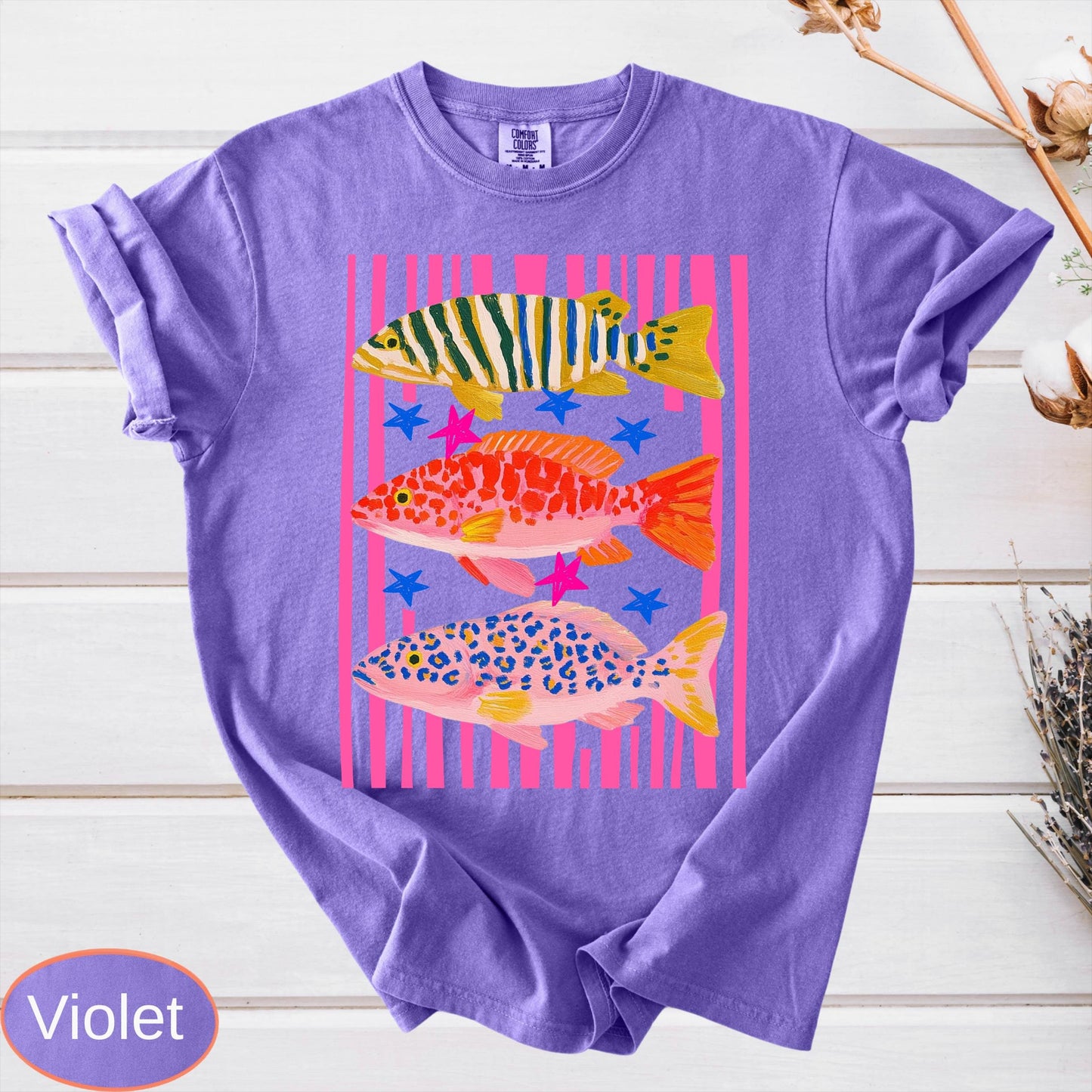 Comfort Colors Preppy Fish Shirt, Summer Vacation Tee, Girls Fishing Tshirt, Beach Vibes