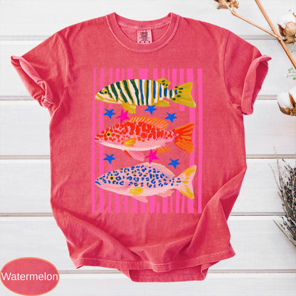 Comfort Colors Preppy Fish Shirt, Summer Vacation Tee, Girls Fishing Tshirt, Beach Vibes